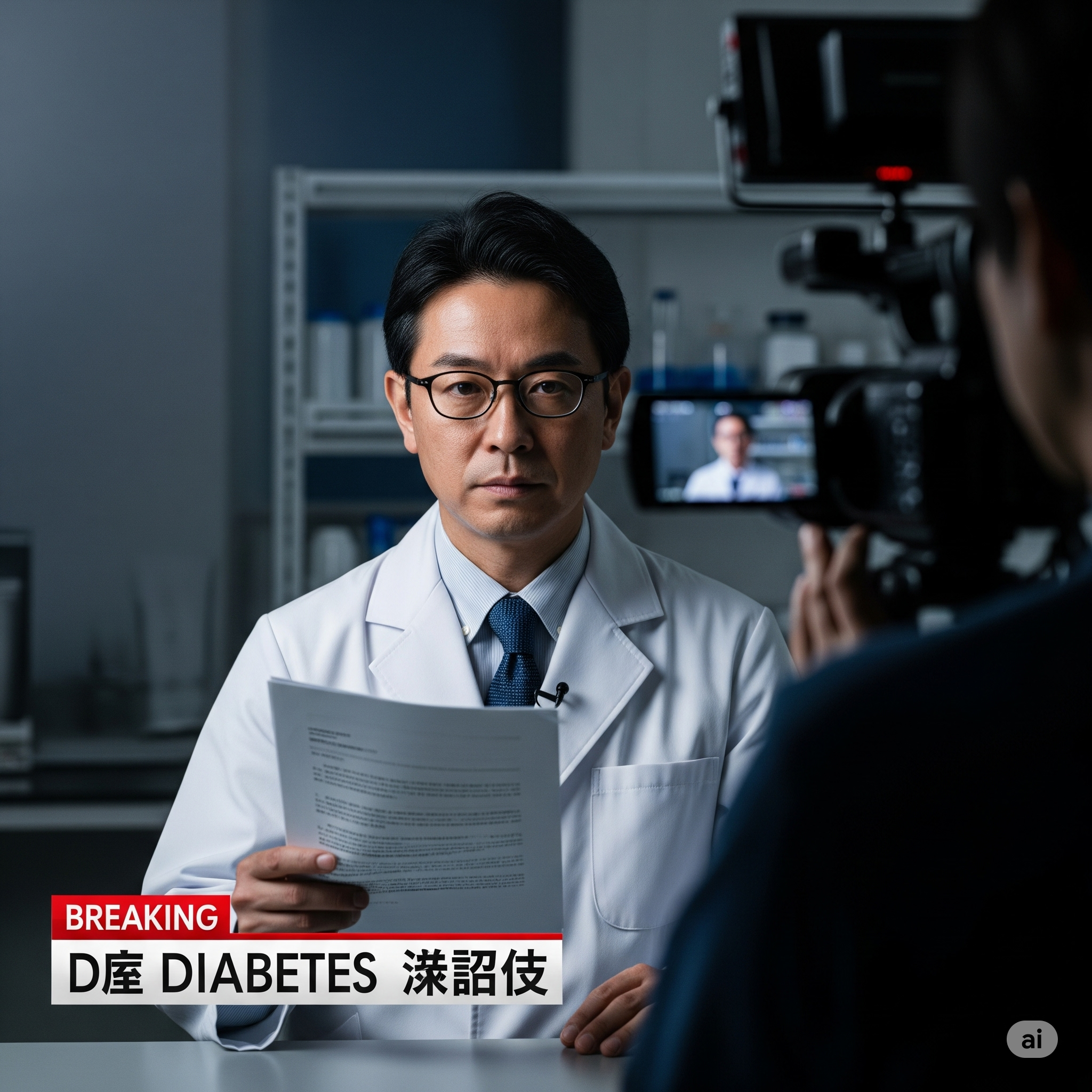 Scientist revealing findings on diabetes, serious expression
